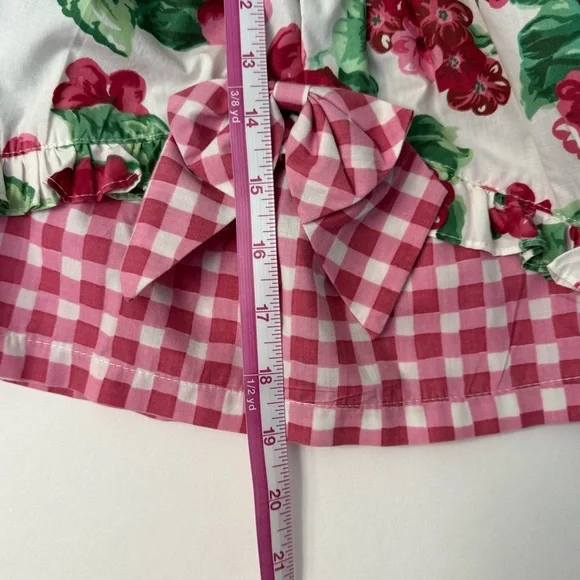 Little Precious Floral and Gingham Puff Sleeve Dress bows vintage size 3T girls - Picture 12 of 13